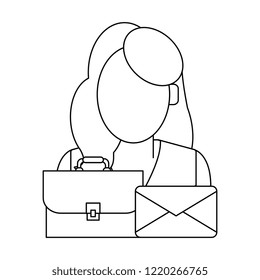 Lawyer with briefcase and envelope avatar black and white