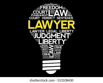 Lawyer bulb word cloud collage, concept background