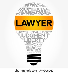 Lawyer bulb word cloud collage, law concept background