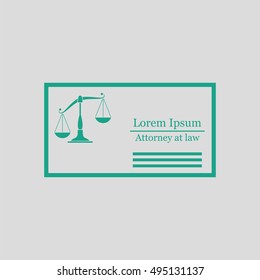 Lawyer business card icon. Gray background with green. Vector illustration.