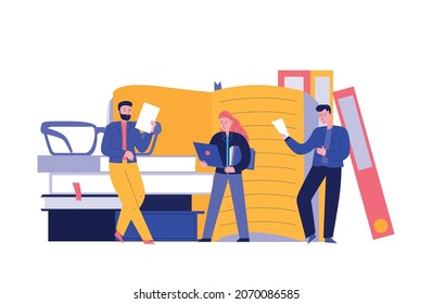 Lawyer composition with doodle style human characters and stack of books with glasses vector illustration