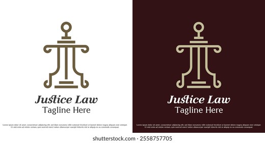 Lawyer consultant logo design vector illustration. Silhouette of legal pillars of legal jurisdiction of business building. Classic simple minimal bold aristocrat symbol icon vector.