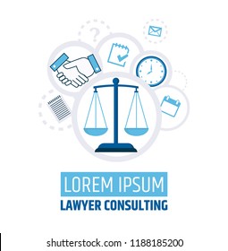 Lawyer consulting. Justice scales. A banner template of a law firm or company. Flyer legal services