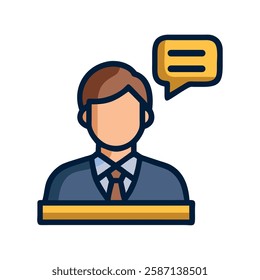 Lawyer delivering a statement icon illustration