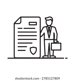 lawyer with document and shield icon line art style