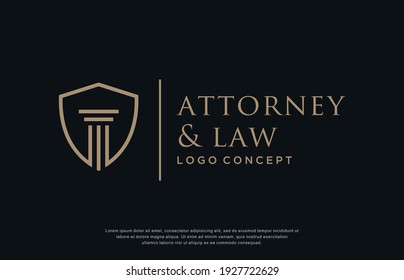  lawyer firm logo design concept. pillar with shield design template, vector illustration.