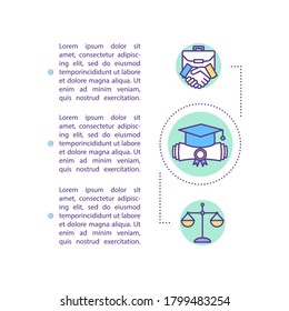 Lawyer Graduate Concept Icon With Text. PPT Page Vector Template. Law Degree Qualification, Job. Attorney, Solicitor. Brochure, Magazine, Booklet Design Element With Linear Illustrations