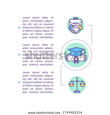 Lawyer graduate concept icon with text. PPT page vector template. Law degree qualification, job. Attorney, solicitor. Brochure, magazine, booklet design element with linear illustrations