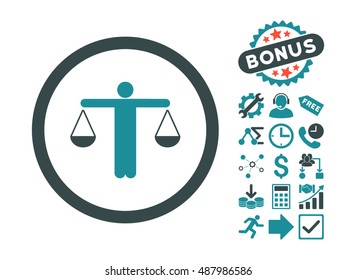 Lawyer icon with bonus pictogram. Vector illustration style is flat iconic bicolor symbols, soft blue colors, white background.