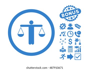 Lawyer icon with bonus pictograph collection. Vector illustration style is flat iconic symbols, cobalt color, white background.