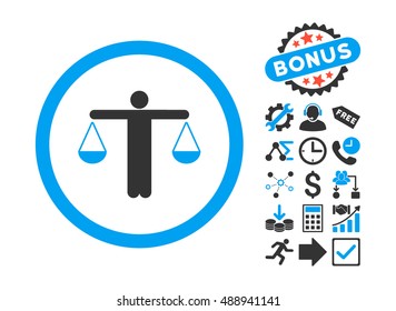 Lawyer icon with bonus pictograph collection. Vector illustration style is flat iconic bicolor symbols, blue and gray colors, white background.