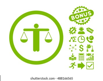 Lawyer icon with bonus symbols. Vector illustration style is flat iconic symbols, eco green color, white background.