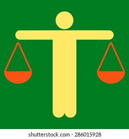 Lawyer icon from Business Bicolor Set. This flat vector symbol uses orange and yellow colors, rounded angles, and isolated on a green background.