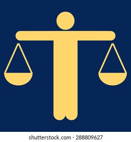 Lawyer icon from Business Bicolor Set. This flat vector symbol uses yellow color, rounded angles, and isolated on a blue background.