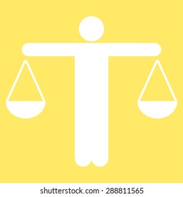 Lawyer icon from Business Bicolor Set. This flat vector symbol uses white color, rounded angles, and isolated on a yellow background.