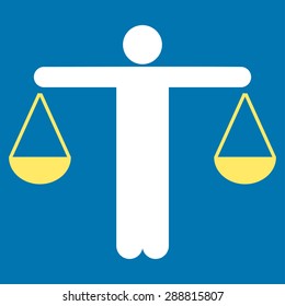 Lawyer icon from Business Bicolor Set. This flat vector symbol uses yellow and white colors, rounded angles, and isolated on a blue background.