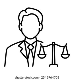 Lawyer icon in line style with editable stroke. Attorney icon in line style with editable stroke. Icon about law and justice
