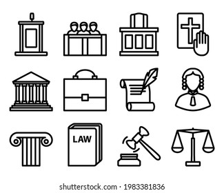 Lawyer Icon Set. Editable Bold Outline Design. Vector Illustration.