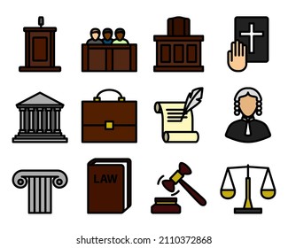 Lawyer Icon Set. Editable Bold Outline With Color Fill Design. Vector Illustration.