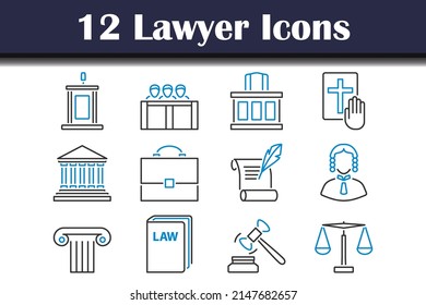 Lawyer Icon Set. Editable Bold Outline With Color Fill Design. Vector Illustration.