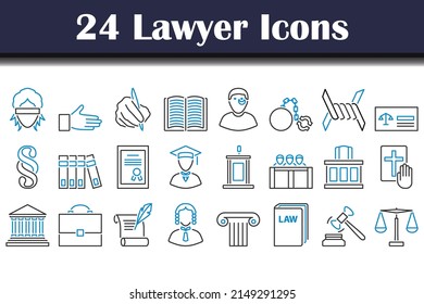Lawyer Icon Set. Editable Bold Outline With Color Fill Design. Vector Illustration.