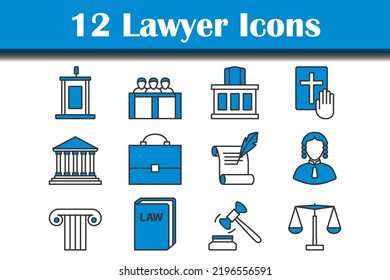 Lawyer Icon Set. Editable Bold Outline With Color Fill Design. Vector Illustration.