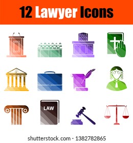 Lawyer Icon Set. Flat Color Ladder Design. Vector Illustration.