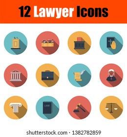 Lawyer Icon Set. Flat Design With Long Shadow. Vector illustration.