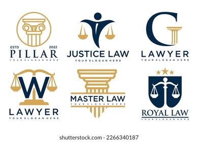 Lawyer icon set logo design with creative element style