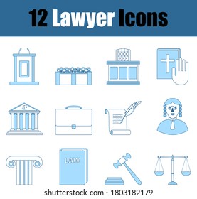 Lawyer Icon Set. Thin Line With Blue Fill Design. Vector Illustration.