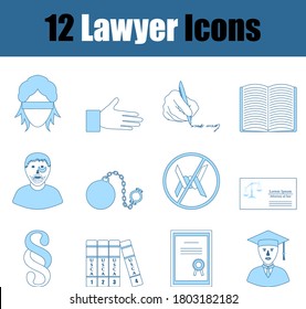 Lawyer Icon Set. Thin Line With Blue Fill Design. Vector Illustration.