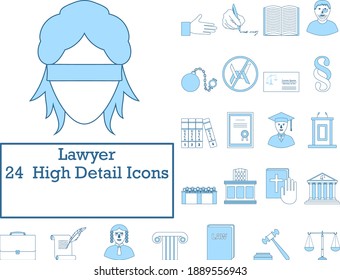 Lawyer Icon Set. Thin Line With Blue Fill Design. Vector Illustration.