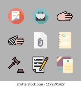 lawyer icon set. vector set about document, contract, injury and auction icons set.