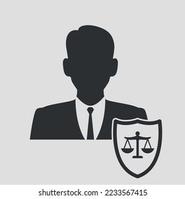 Lawyer icon silhouette. Judgement, man with scales of justice. Vector illustration