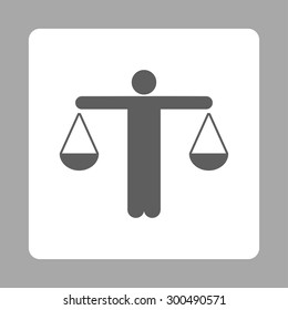 Lawyer icon. This flat rounded square button uses dark gray and white colors and isolated on a silver background.