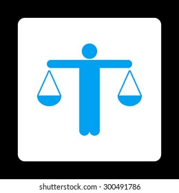 Lawyer icon. This flat rounded square button uses blue and white colors and isolated on a black background.