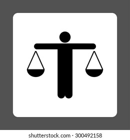 Lawyer icon. This flat rounded square button uses black and white colors and isolated on a gray background.