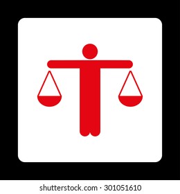 Lawyer icon. This flat rounded square button uses red and white colors and isolated on a black background.