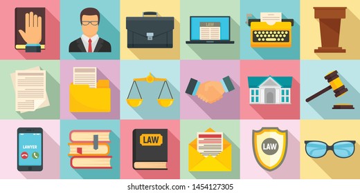 Lawyer icons set. Flat set of lawyer vector icons for web design
