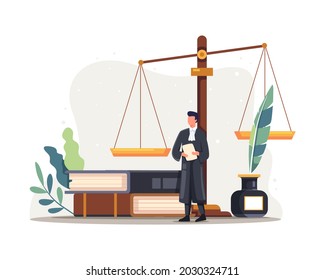 Lawyer judge character illustration. Justice and federal authority symbol, Lawyer profession knowledge. Vector illustration in a flat style