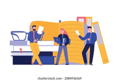 Lawyer justice law composition with doodle characters of lawyers with books and documents vector illustration