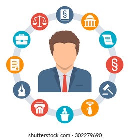 Lawyer, law concept vector icons