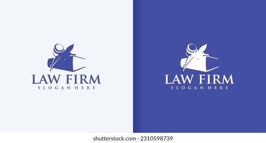 Lawyer Law firm Logo design Feather Quill symbol vector design template