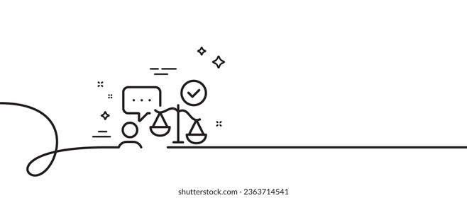 Lawyer line icon. Continuous one line with curl. Court judge sign. Justice scale symbol. Lawyer single outline ribbon. Loop curve pattern. Vector