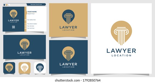lawyer location logo part 2 and business card design template, lawyer, justice, pin logo, law logo, Premium Vector