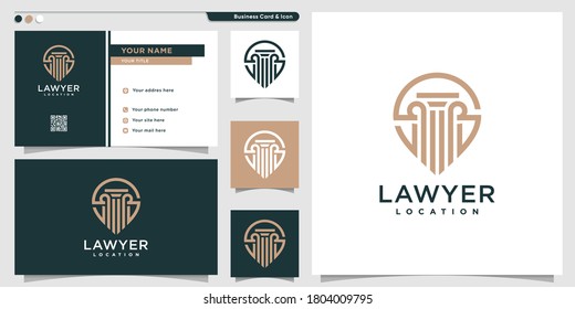 Lawyer Location Logo With Unique Line Art Style And Business Card Design Template Premium Vector