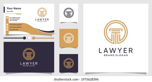 Lawyer logo abstract with creative concept and business card design Premium Vector
