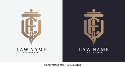 lawyer logo design with letter e creative concept premium vector