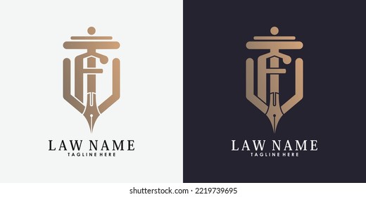 lawyer logo design with letter f creative concept premium vector