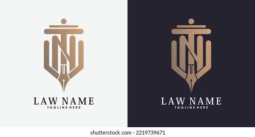 lawyer logo design with letter n creative concept premium vector